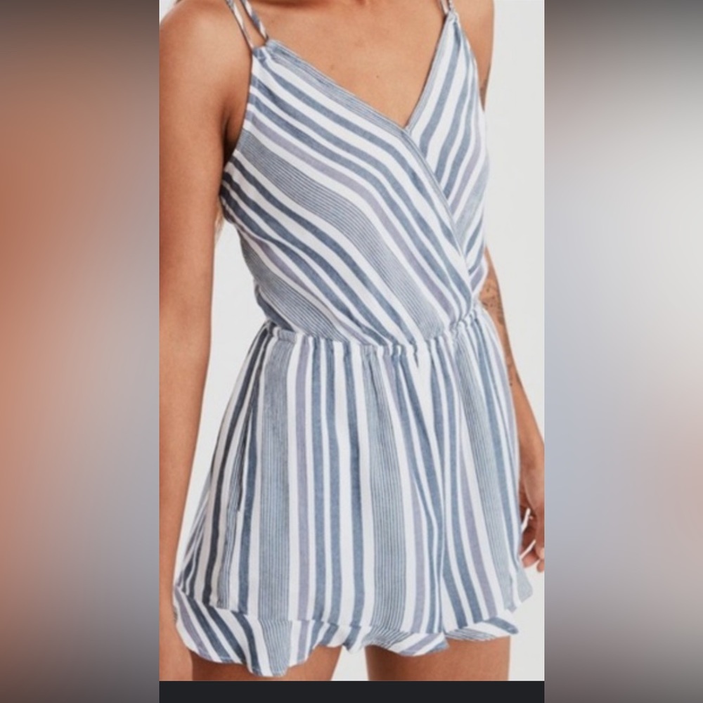 American Eagle Outfitters Blue and White Striped Romper